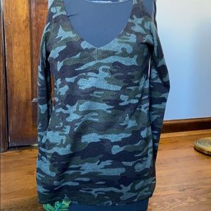 Sanctuary Camo Cold-shoulder Sweater